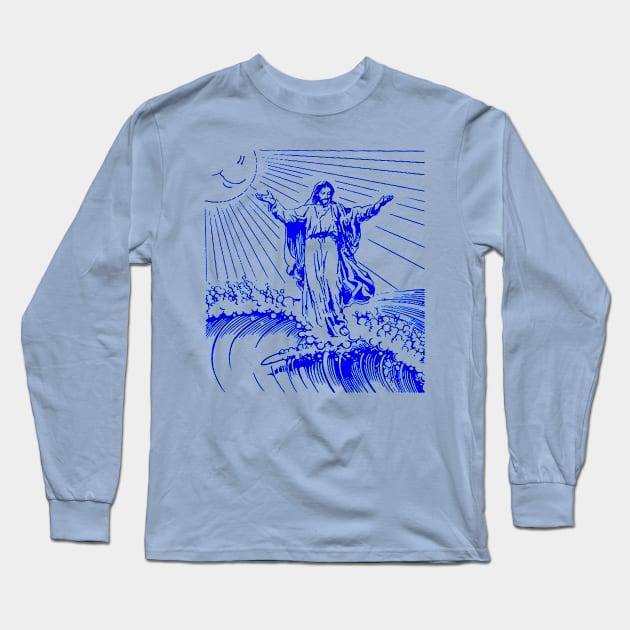 Surfing Jesus Long Sleeve T-Shirt by paintkiller617